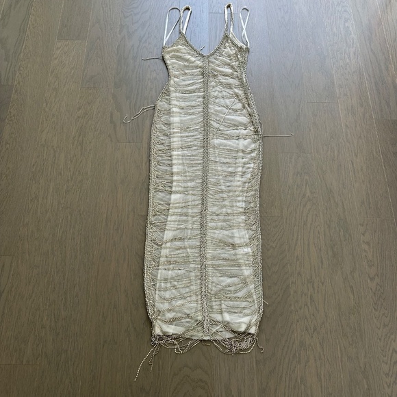 Retrofete IRINA White Crystal Rhinestone Embellished Maxi Dress - Size SMALL - Picture 3 of 15